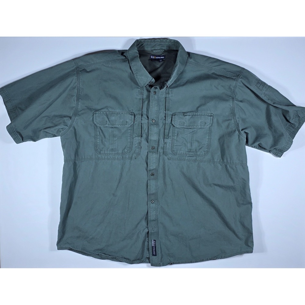 5.11 Tactical Men's 3XL Green Cotton Canvas Short Sleeve Ventilated Work Shirt